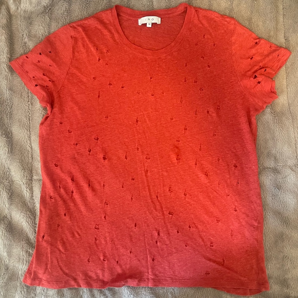 IRO Red Short Sleeve T-Shirt with Textured Pattern